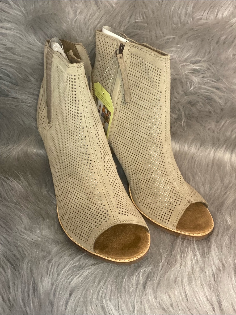 Women's Tom Open-Toe Perforated Ankle Booties in Light Beige